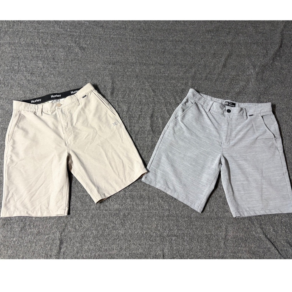 Hurley Mens H2O-Dri Hybrid Shorts Bundle Size 32 Gray Beige Walk Shorts 2 Pack